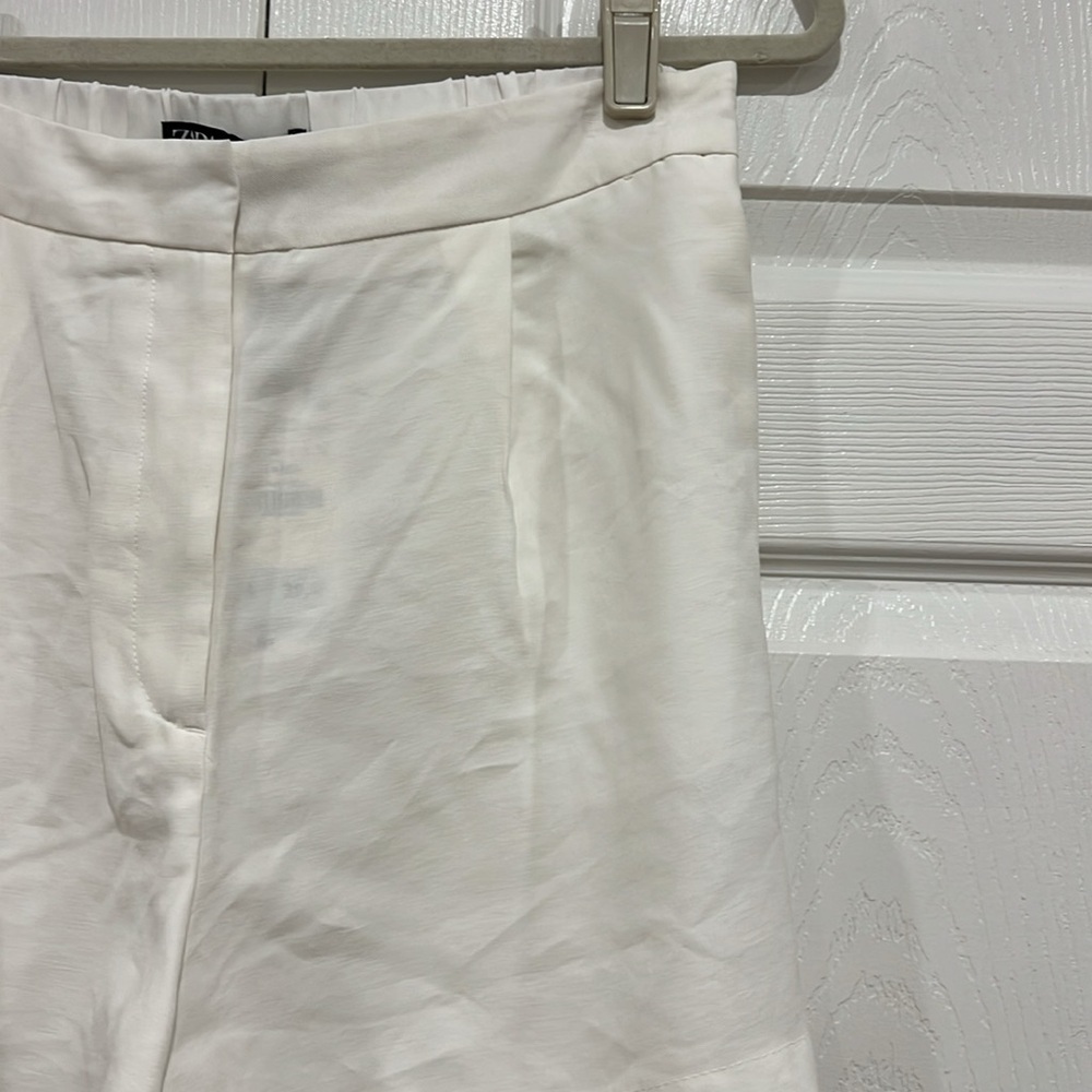 ZARA Pleated Elastic Back Shorts Womens White Size Large - Picture 2 of 8